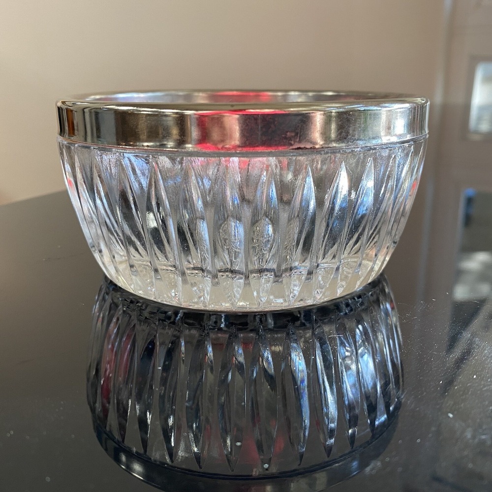 Vintage‎ Crystal Silver Rimmed 5" Candy Bowl